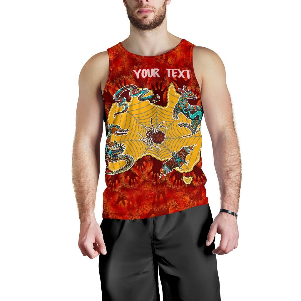 Custom Aboriginal Men's Tank Top - Australia Map Hand Patterns Spider Web - Vibe Hoodie Shop