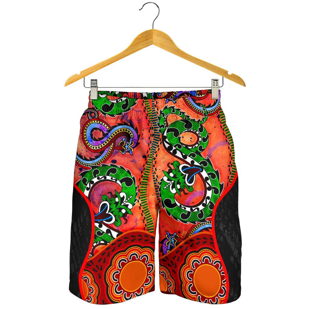 Aboriginal Men's Shorts - Aussie Indigenous Patterns Orange - Vibe Hoodie Shop