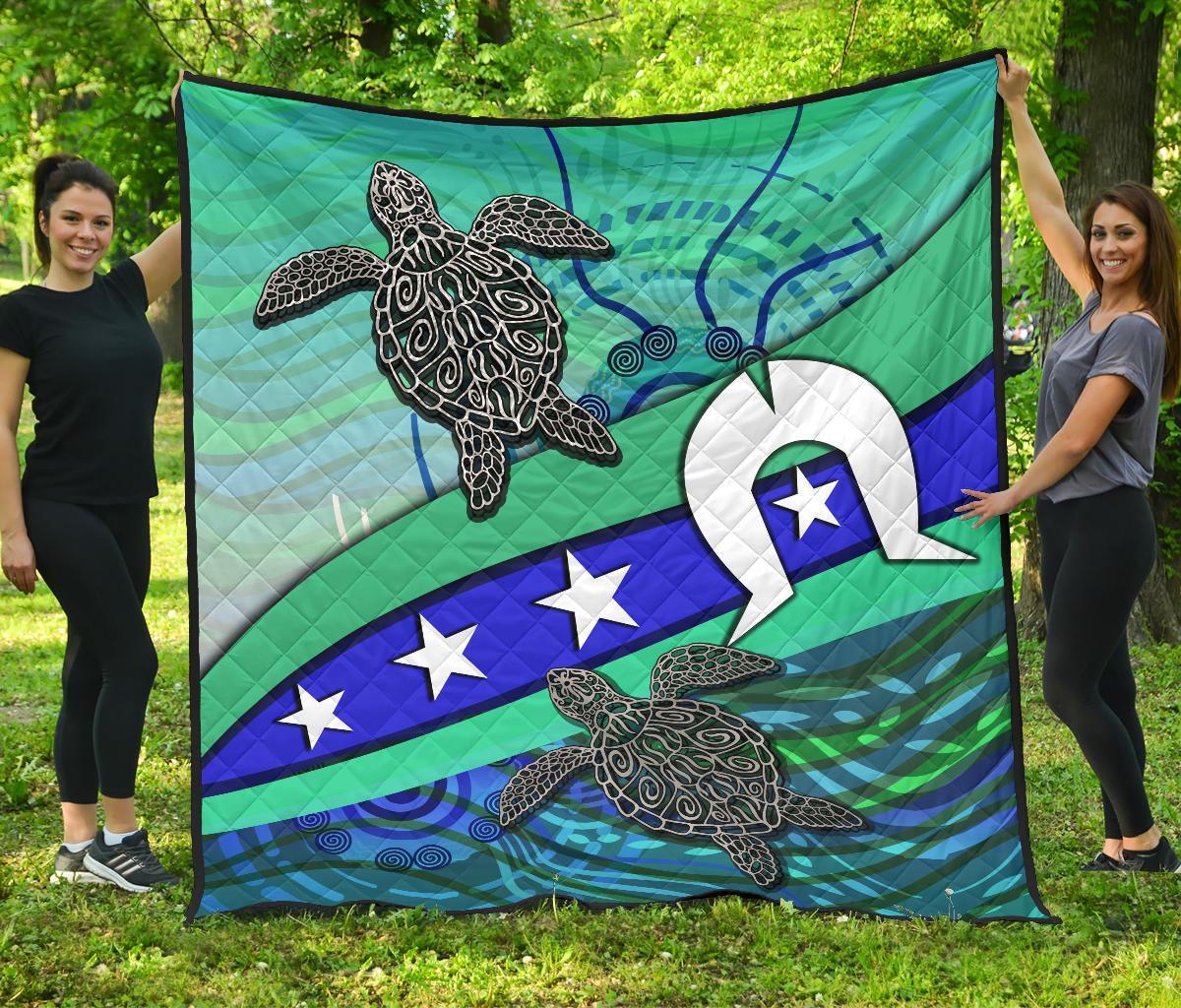 Premium Quilt - Torres Strait Flag And Turtle - Vibe Hoodie Shop