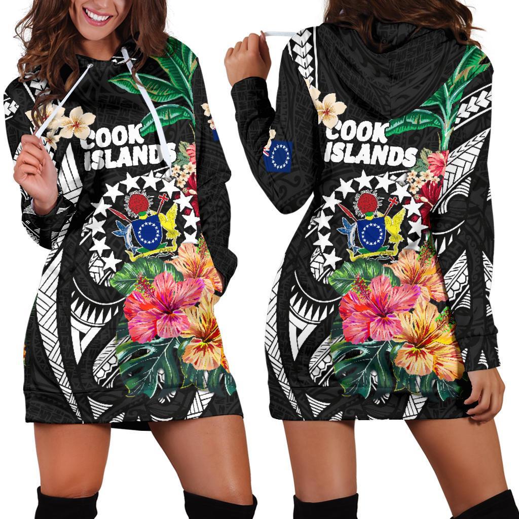 Cook Islands Women's Hoodie Dress Coat Of Arms Polynesian With Hibiscus - Vibe Hoodie Shop