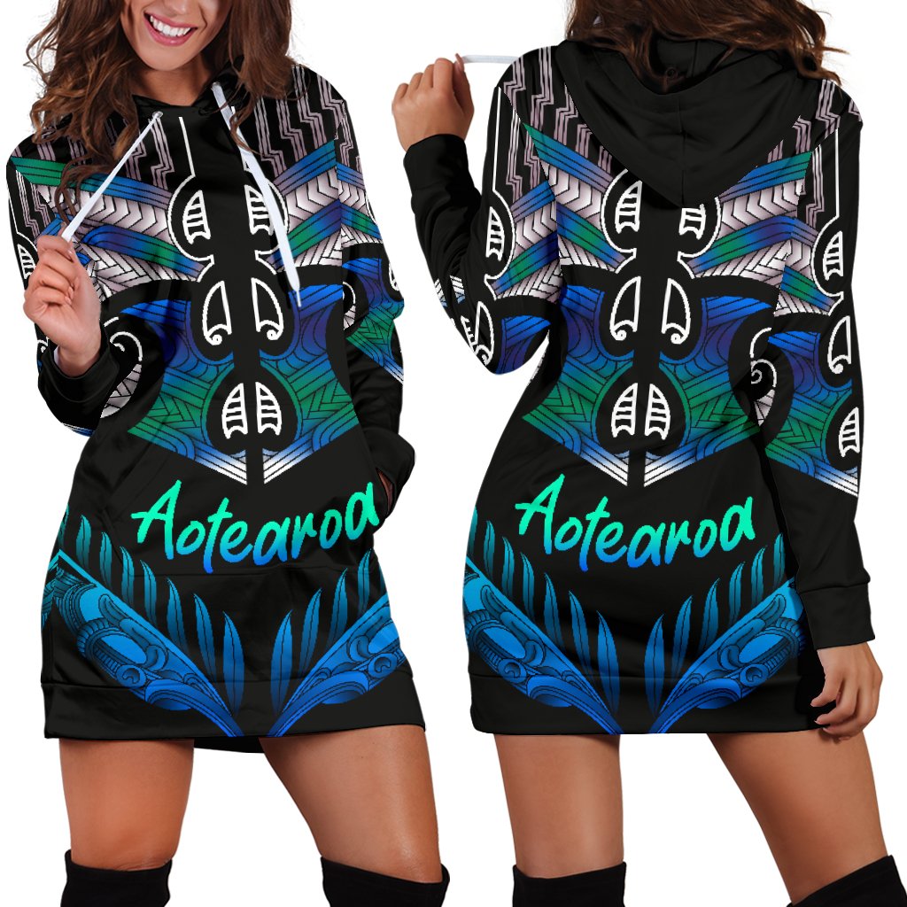 Aotearoa Women Hoodie Dress Silver Fern Tangaroa - Vibe Hoodie Shop