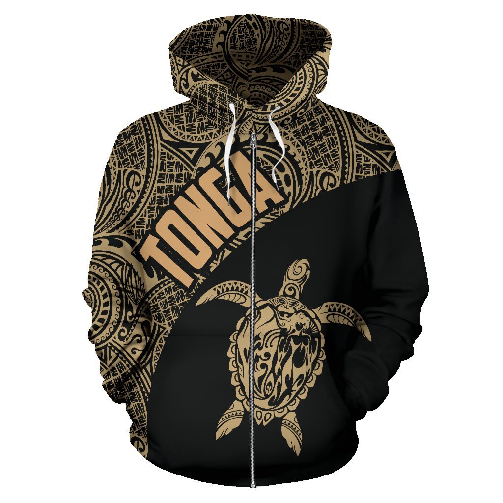 Zip Up Hoodie Tonga Turtle Mermaid Polynesian Wave - Gold Version - Vibe Hoodie Shop