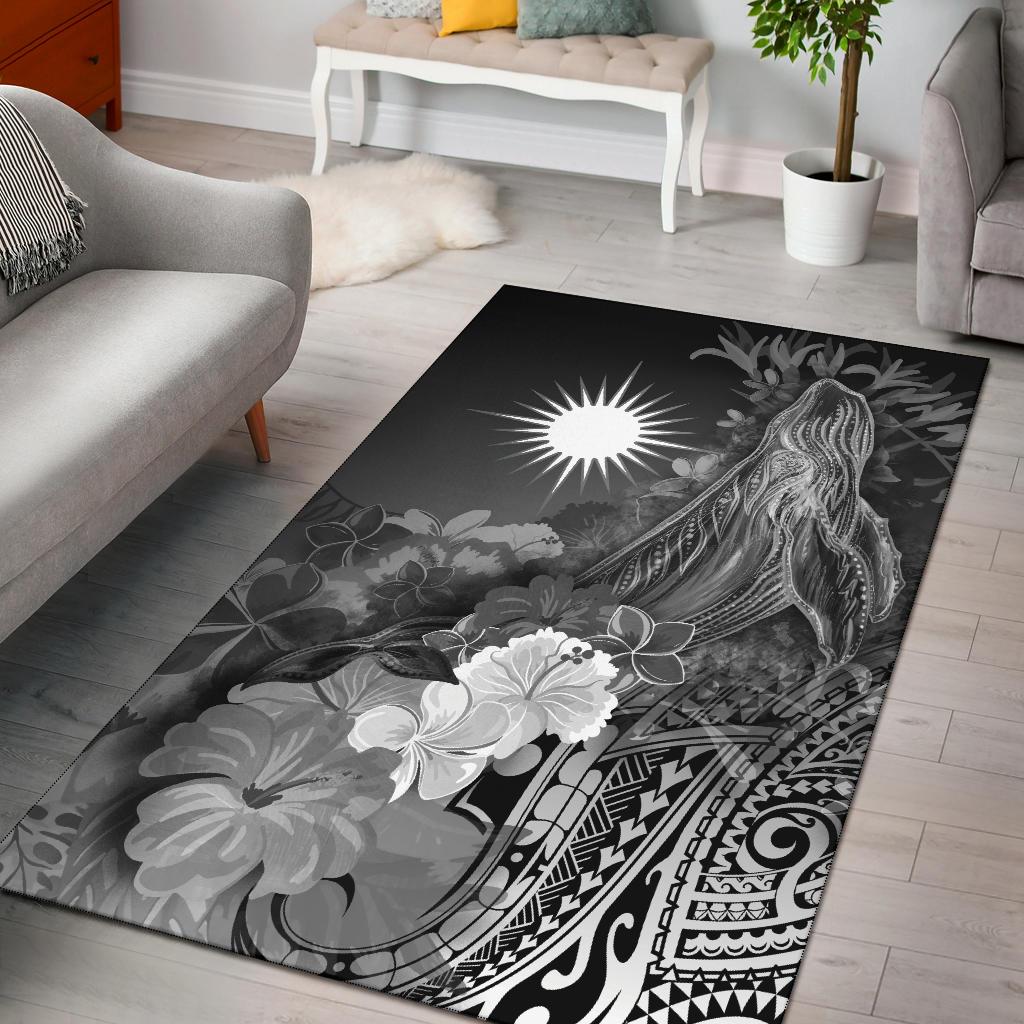 Marshall Islands Area Rug - Humpback Whale with Tropical Flowers (White) - Vibe Hoodie Shop