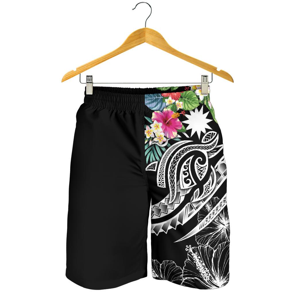 Nauru Polynesian Men's Shorts - Summer Plumeria (Black) - Vibe Hoodie Shop