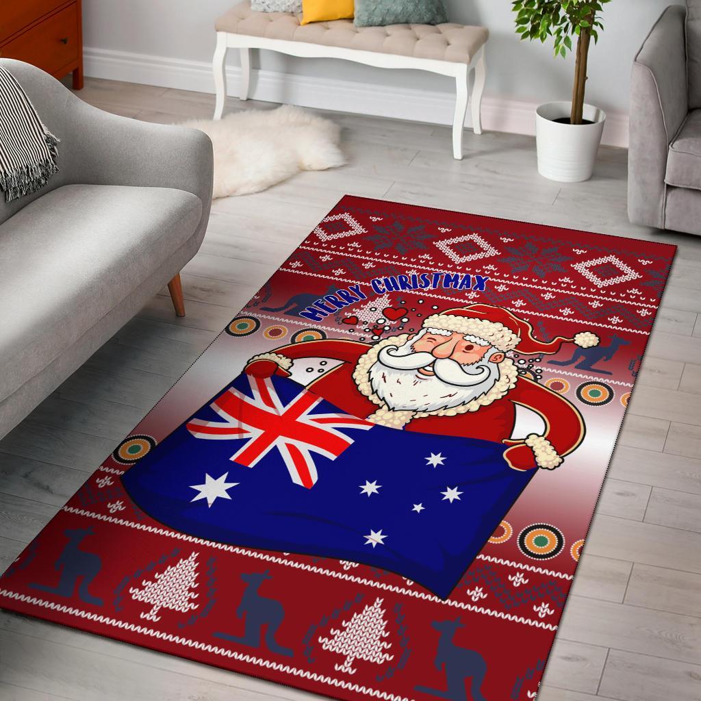 Christmas Area Rug - Australia Santa Claus Hold The Flag (Red) - Vibe Hoodie Shop