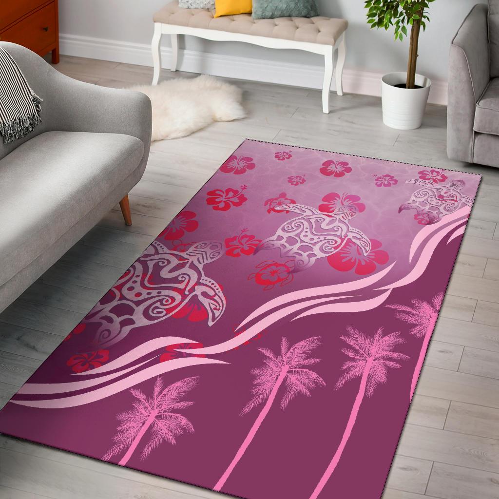 Pink Turtle Hibiscus Area Rug - Vibe Hoodie Shop