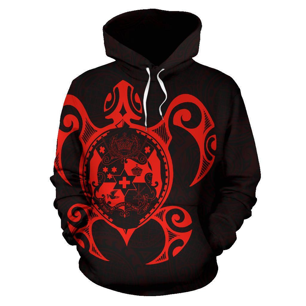 Hoodie Tonga Polynesian Coat Of Arms In Turtle Map Red - Vibe Hoodie Shop