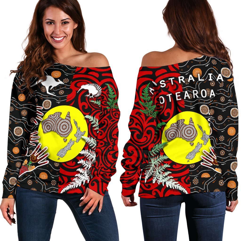 New Zealand Australia Off Shoulder Sweater - Maori Aboriginal - Vibe Hoodie Shop