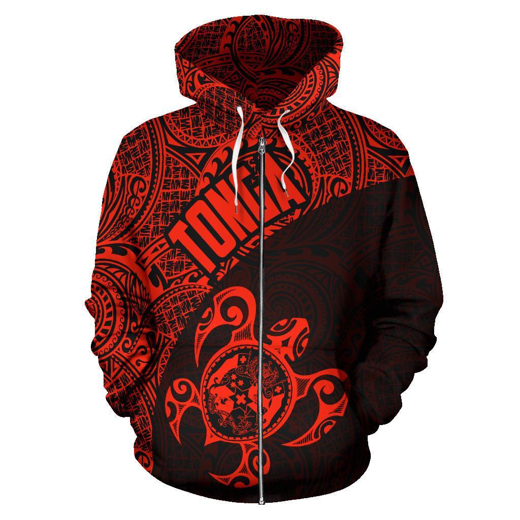 Zip Up Hoodie Tonga Coat Of Arms Turtle Polynesian Pattern 01 - Vibe Hoodie Shop