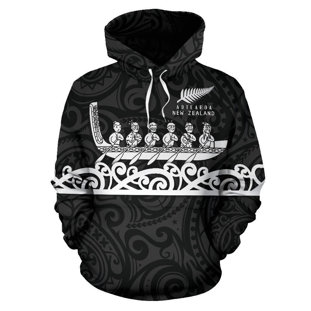 New Zealand Hoodie, Maori Waka Pullover Hoodie Black - Vibe Hoodie Shop