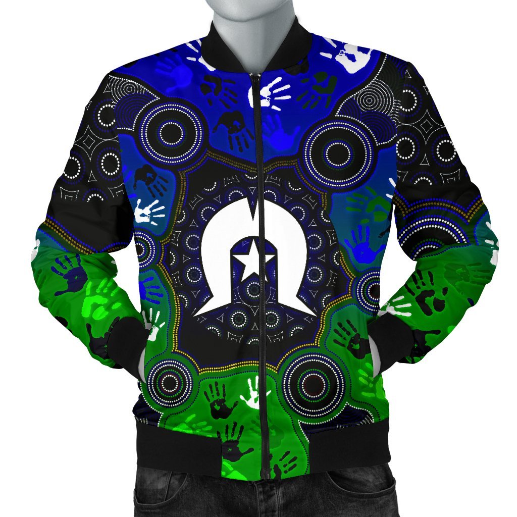 Aboriginal Men's Bomber Jacket - Torres Strait Symbol With Indigenous Patterns - Vibe Hoodie Shop