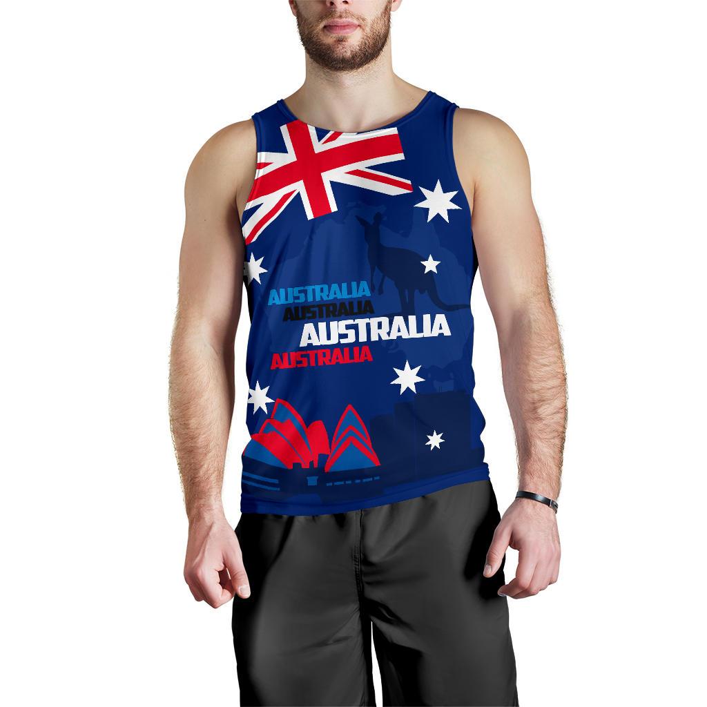 Men Tank Top - Sydney Opera Mens Tank Kangaroo Aus Flag - Vibe Hoodie Shop