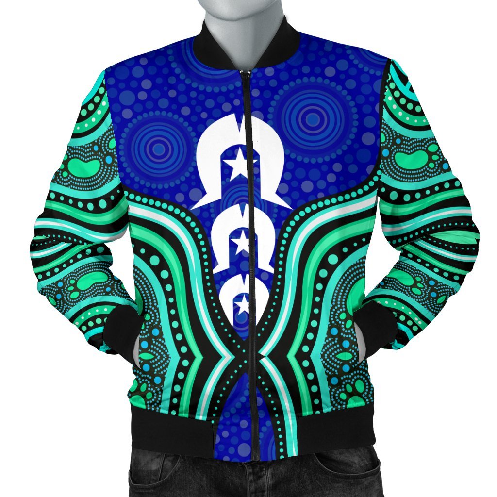 Torres Strait Men's Bomber Jacket - Torres Strait Symbol And Aboriginal Patterns - Vibe Hoodie Shop