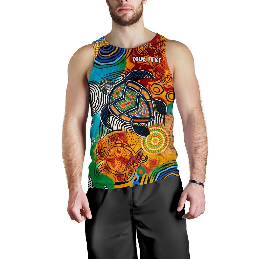 Aboriginal Personalised Men's Tank Top - Turtle Indigenous Art - Vibe Hoodie Shop