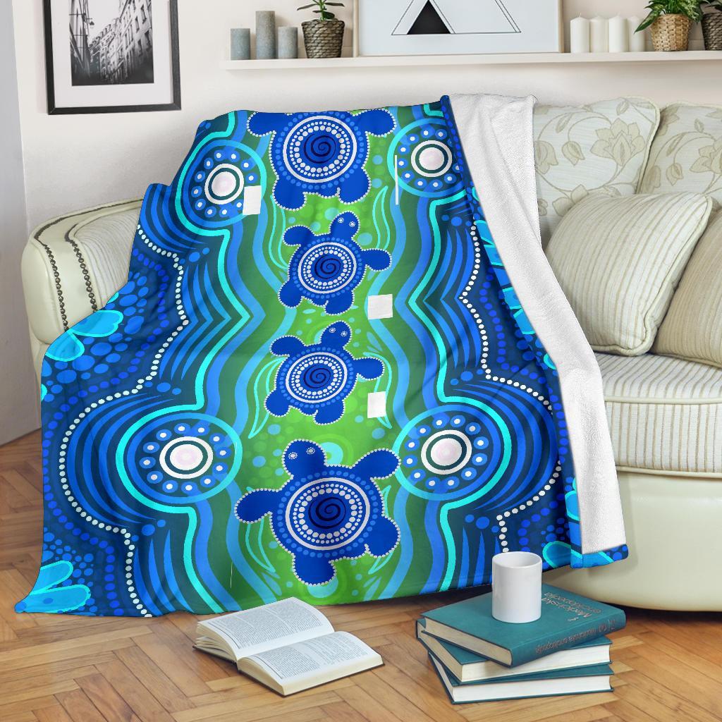 Aboriginal Premium Blanket - Aboriginal Turtle Family - Vibe Hoodie Shop
