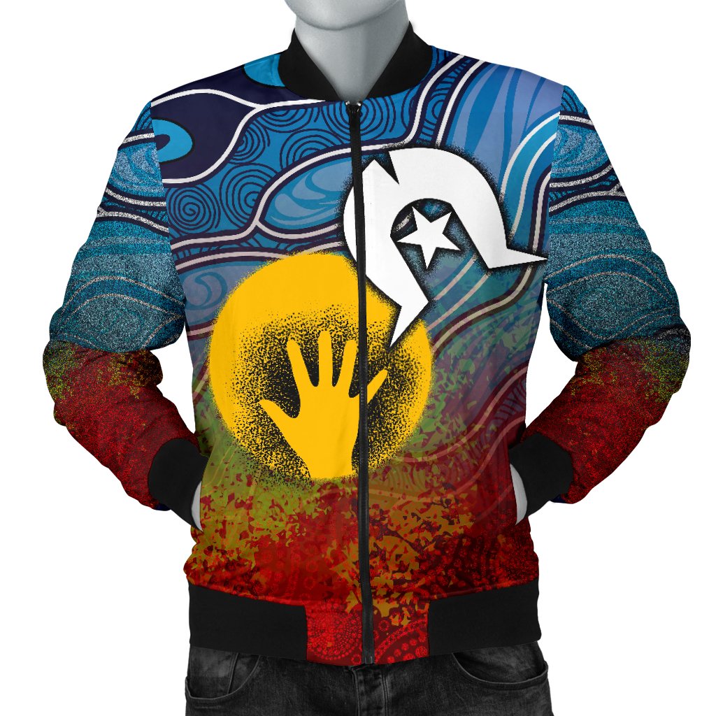 Aboriginal Men's Bomber Jacket - Aboriginal and Torres Strait Islanders Flag - Vibe Hoodie Shop