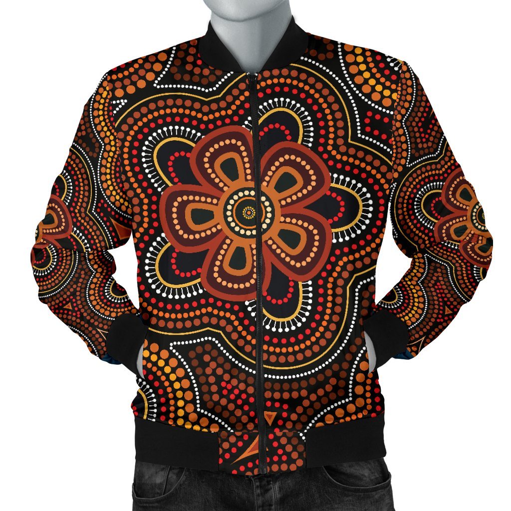 ABoriginal Men's Bomber Jacket - Aboriginal Dot Painting Flowers Style Ver02 - Vibe Hoodie Shop