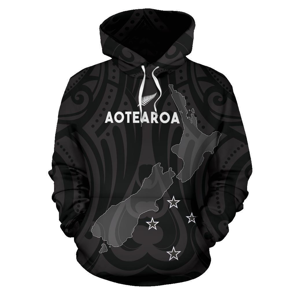 Aotearoa - New Zealand Hoodie Patterns Maori - Aotearoa Map - Vibe Hoodie Shop