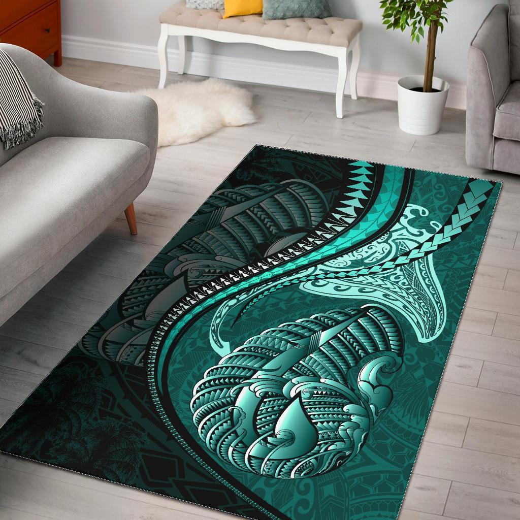 Fish Hook Area Rug Manta Polynesian Turquoise - Vibe Hoodie Shop