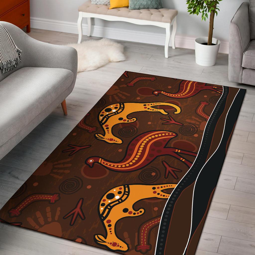 Aboriginal Area Rug - Indigenous Kangaroo and Emu Brown Color - Vibe Hoodie Shop