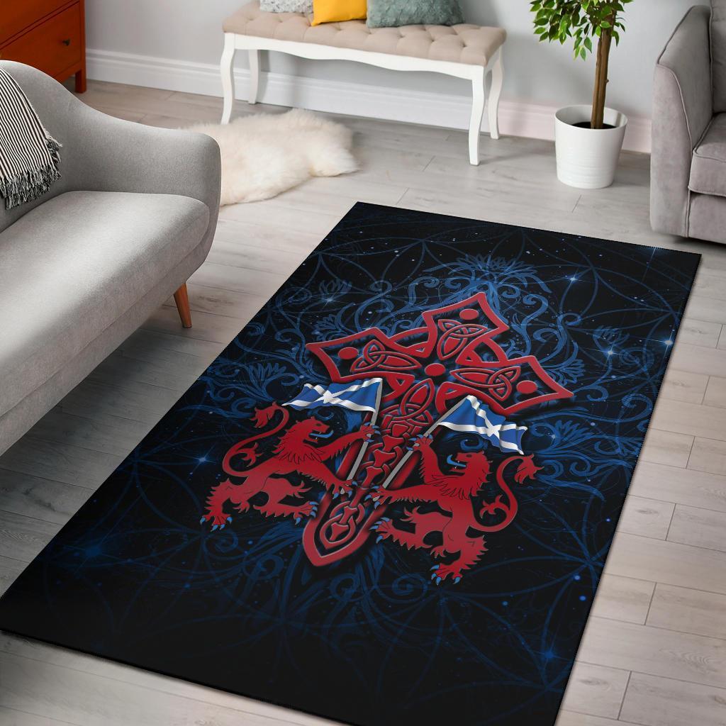 Scotland Celtic Area Rug - Lion Rampant With Celtic Tree and Cross - Vibe Hoodie Shop