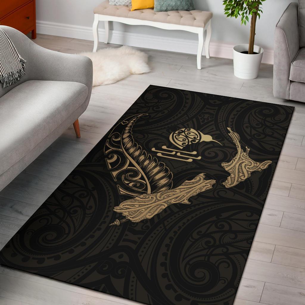 New Zealand Heart Area Rug - Map Kiwi Mix Silver Fern Gold - Vibe Hoodie Shop