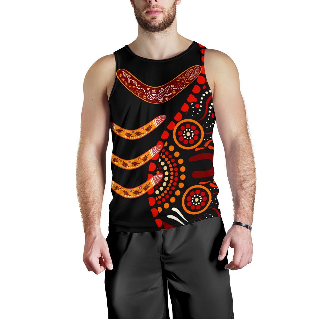 Aboriginal Men's Tank Top - Aboriginal Boomerangs With Dot Painting Pattern - Vibe Hoodie Shop