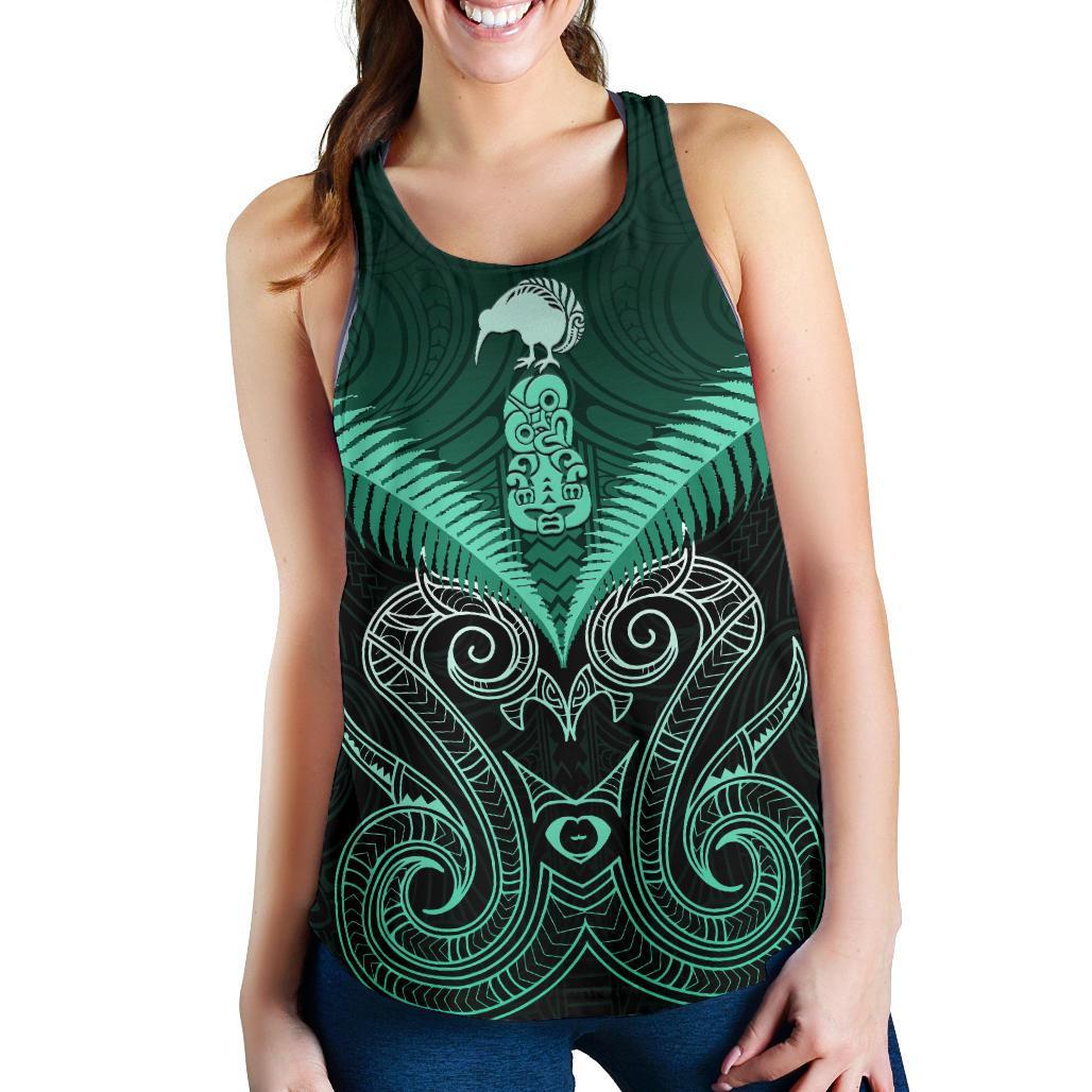 Maori Manaia New Zealand Women Racerback Tank Turquoise - Vibe Hoodie Shop