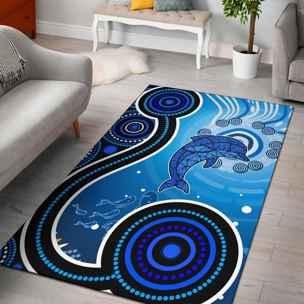 Aboriginal Area Rug - Dolphin And Aboriginal Dot Patterns - Vibe Hoodie Shop