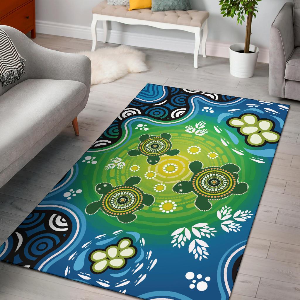 Aboriginal Area Rug - Indigenous Green Turtle - Vibe Hoodie Shop