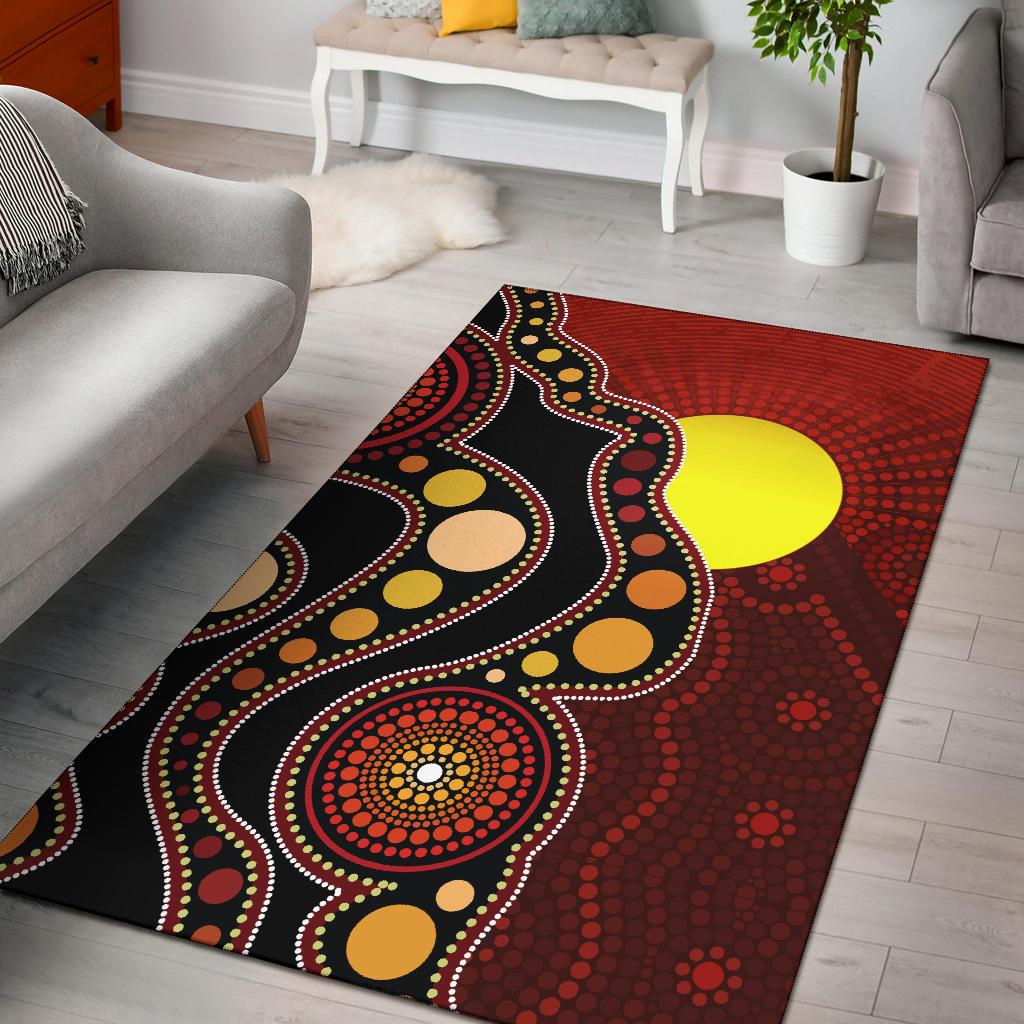 Aboriginal Area Rug - Australia Aboriginal Lives Matter Flag Circle Dot Painting Art - Vibe Hoodie Shop