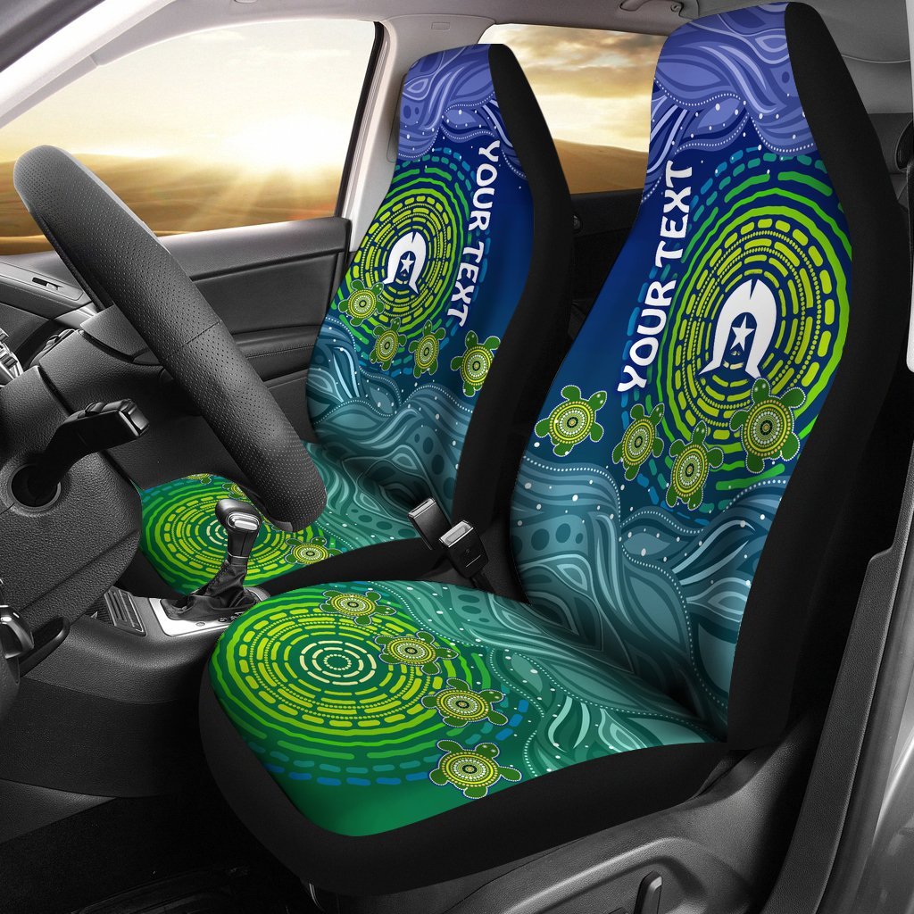 Custom Text Torres Strait Islanders Car Seat Covers - Aboriginal Turtle - Vibe Hoodie Shop