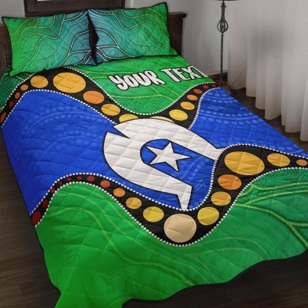 Custom Torres Strait Islands Quilt Bed Set - Flag with Aboriginal Patterns - Vibe Hoodie Shop