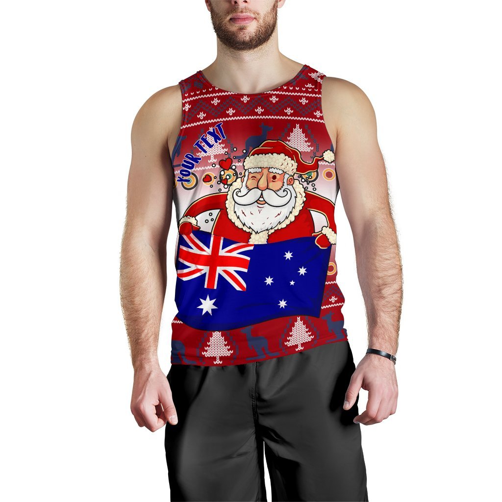 Christmas Personalised Men's Tank Top - Australia Santa Claus Hold The Flag (Red) - Vibe Hoodie Shop