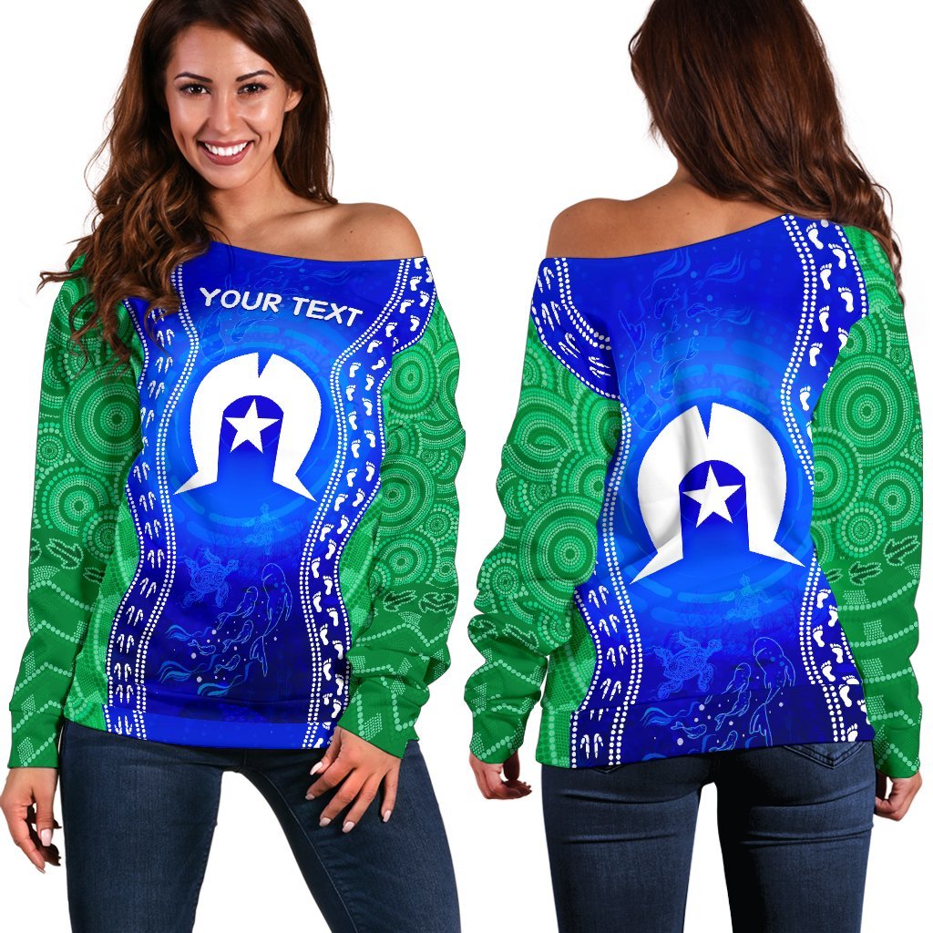 Custom Torres Strait Islanders Women's Off Shoulder Sweater - Torres Symbol With Aboriginal Patterns - Vibe Hoodie Shop