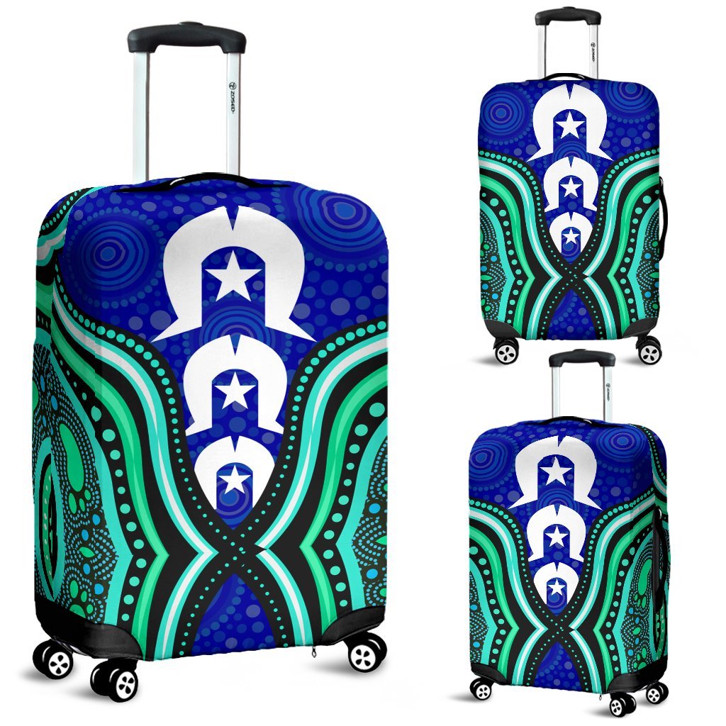 Torres Strait Luggage Covers - Torres Strait Symbol And Aboriginal Patterns - Vibe Hoodie Shop