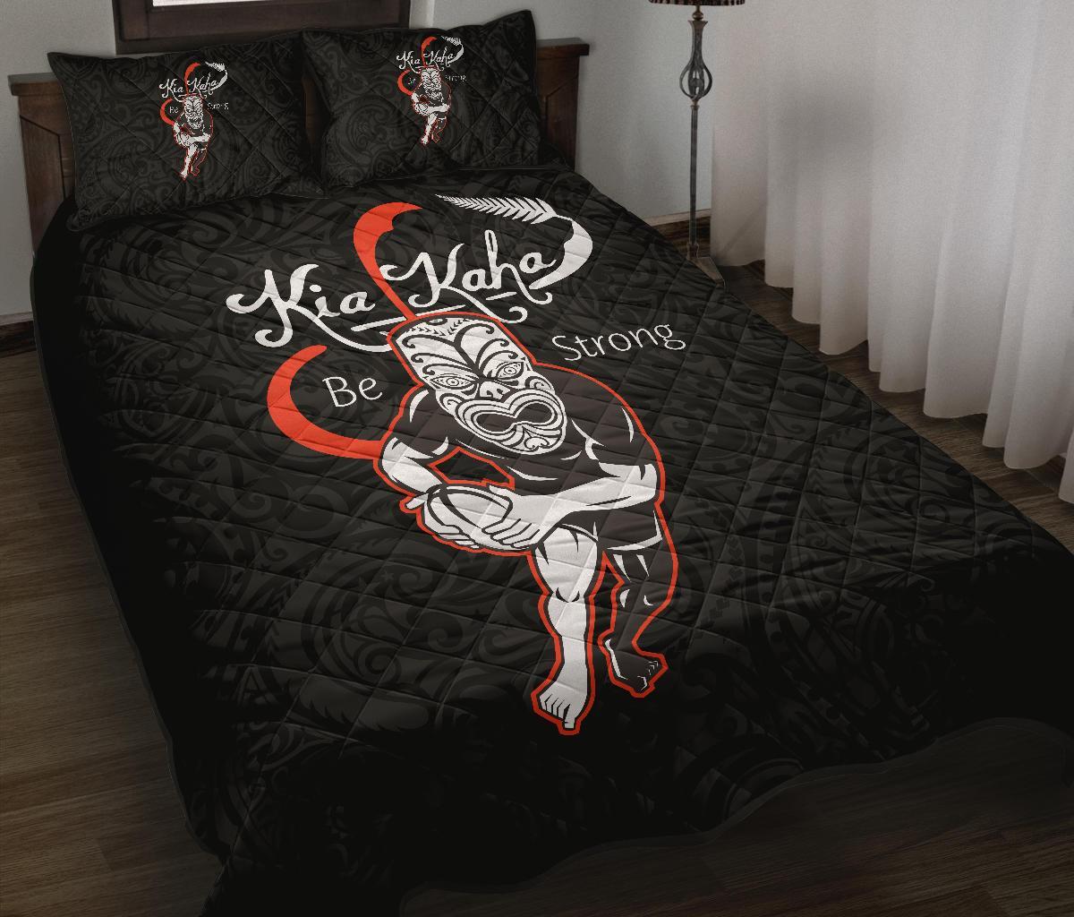 Rugby Kia Kaha Be Strong New Zealand Quilt Bed Set - Black Version 2 - Vibe Hoodie Shop