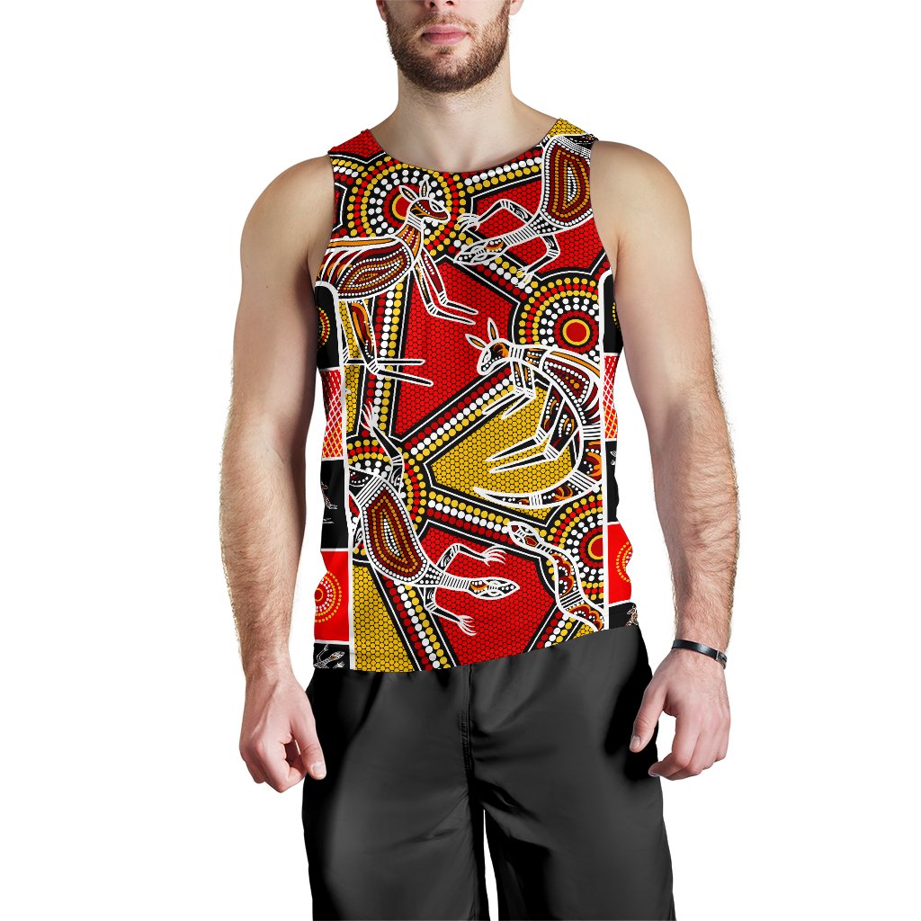 Aboriginal Men's Tank Top, Kangaroo Dot Painting Patterns - Vibe Hoodie Shop