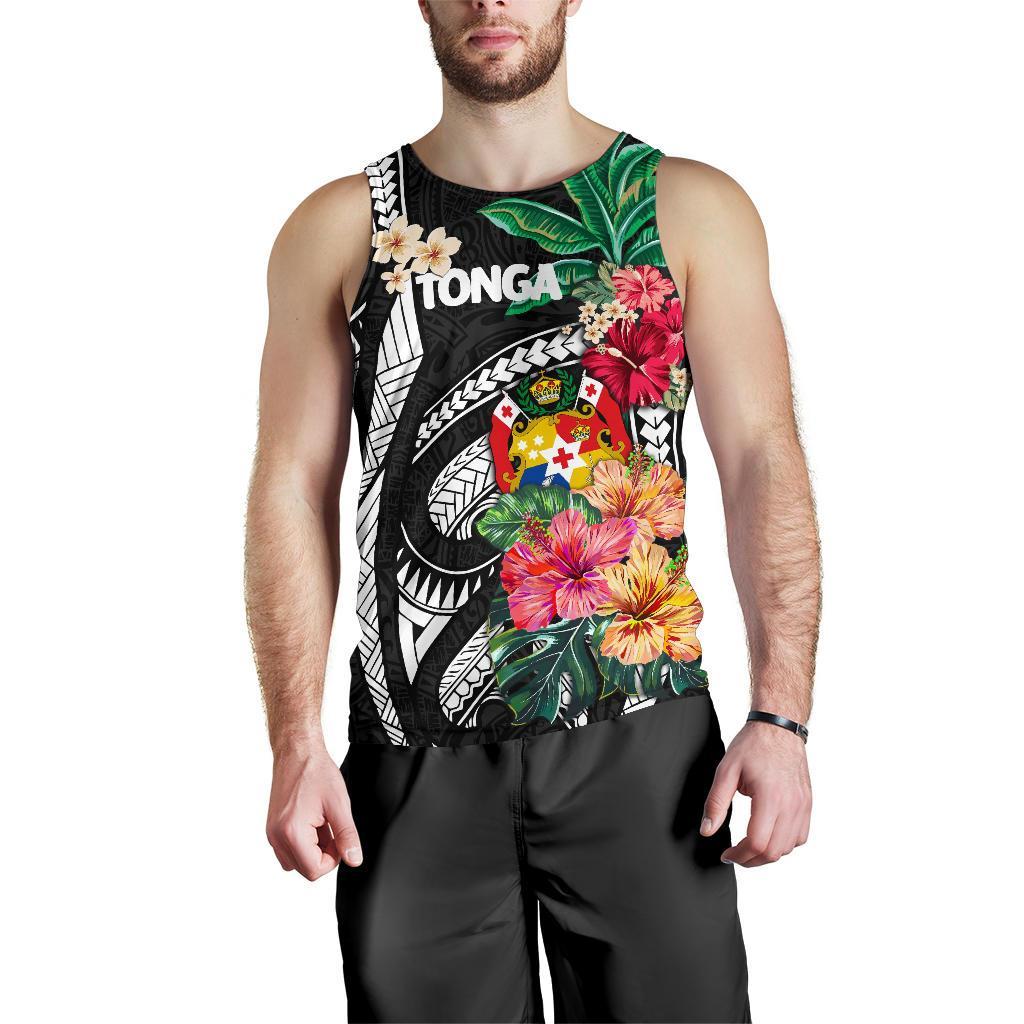 Tonga Men's Tank Top Coat Of Arms Polynesian With Hibiscus - Vibe Hoodie Shop