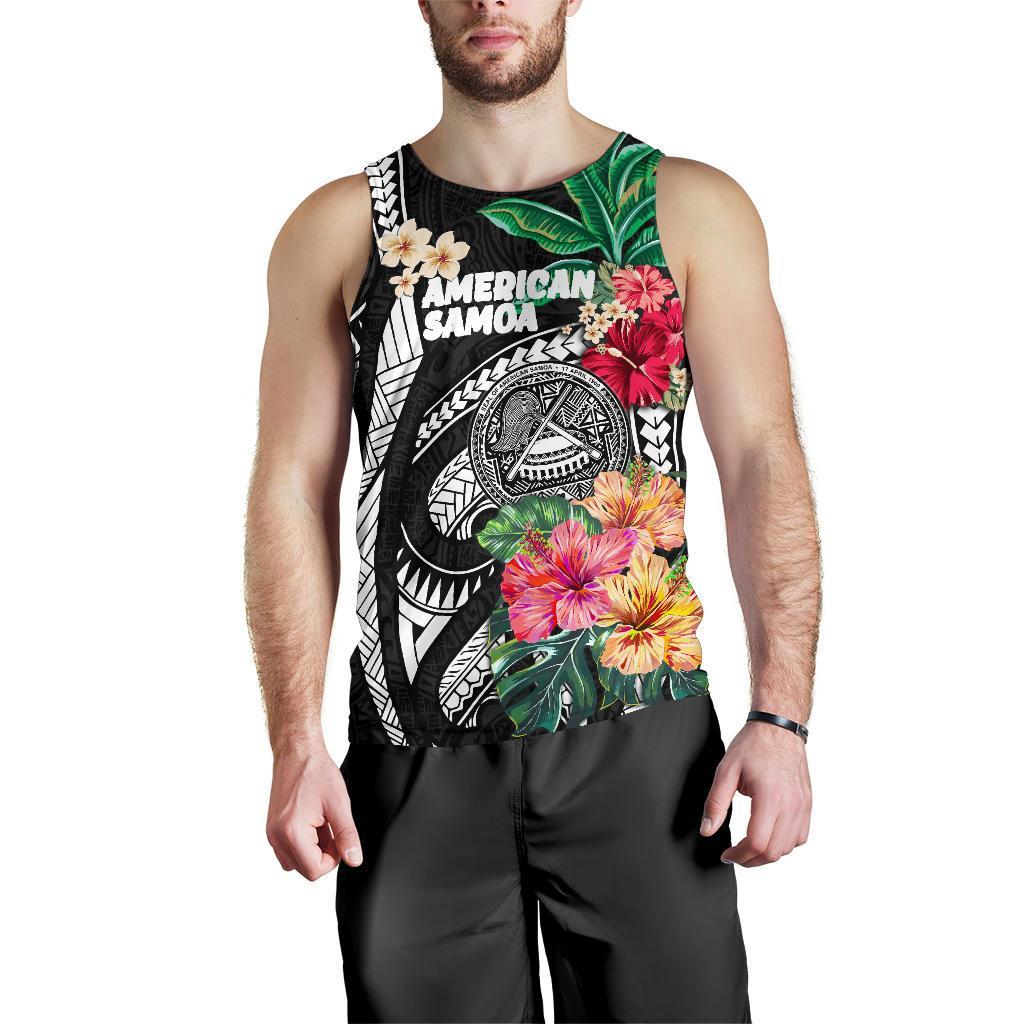 American Samoa Men's Tank Top Coat Of Arms Polynesian With Hibiscus - Vibe Hoodie Shop