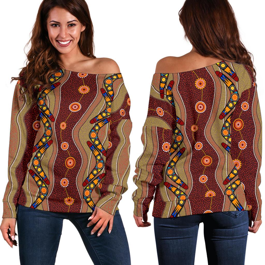 Off Shoulder Sweater - Aboriginal Sweater Boomerang Patterns - Vibe Hoodie Shop