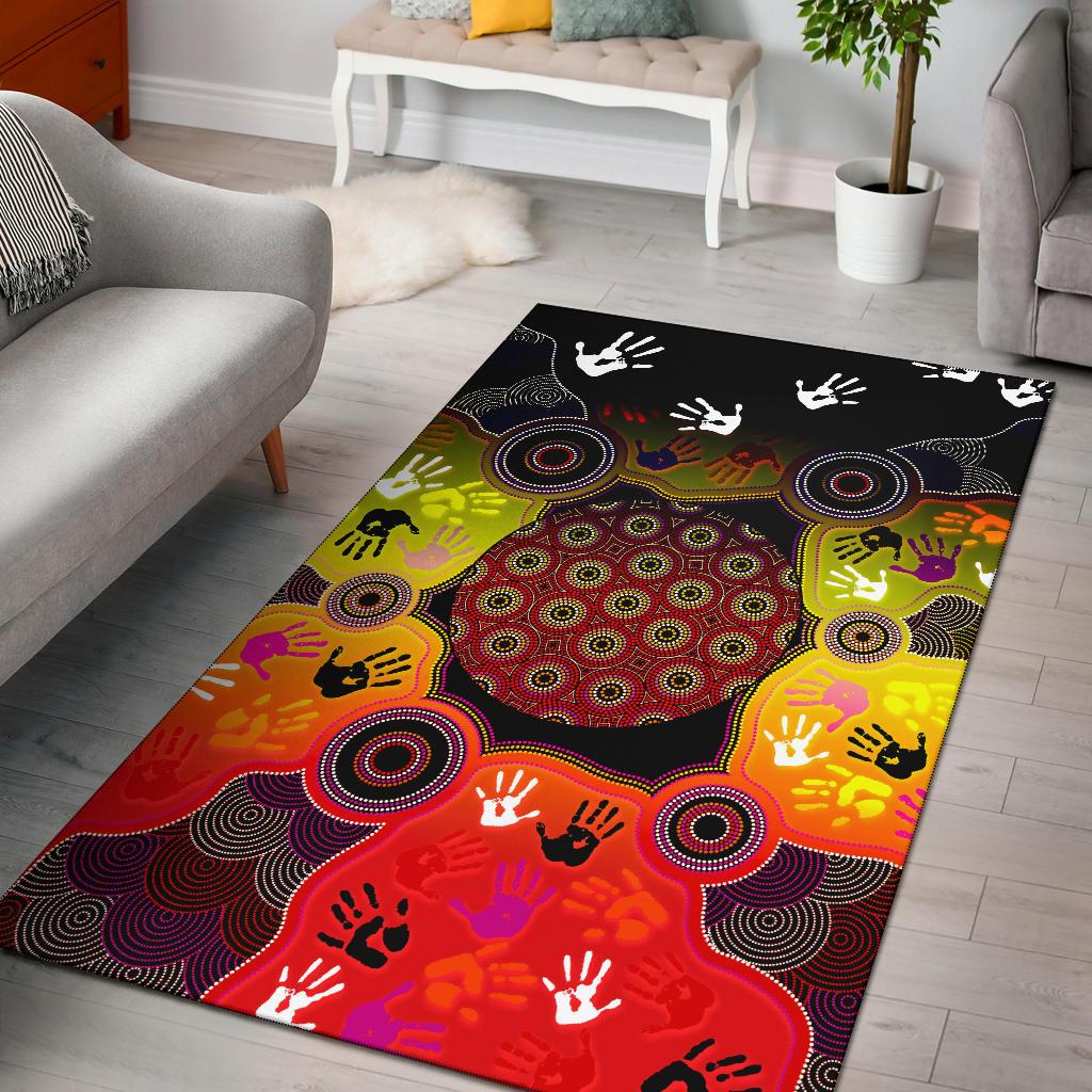 Aboriginal Area Rug, Indigenous Circle Dot Painting Hand Art - Vibe Hoodie Shop