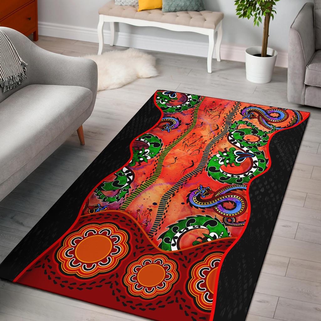 Aboriginal Area Rug - Aussie Indigenous Patterns Orange - Vibe Hoodie Shop