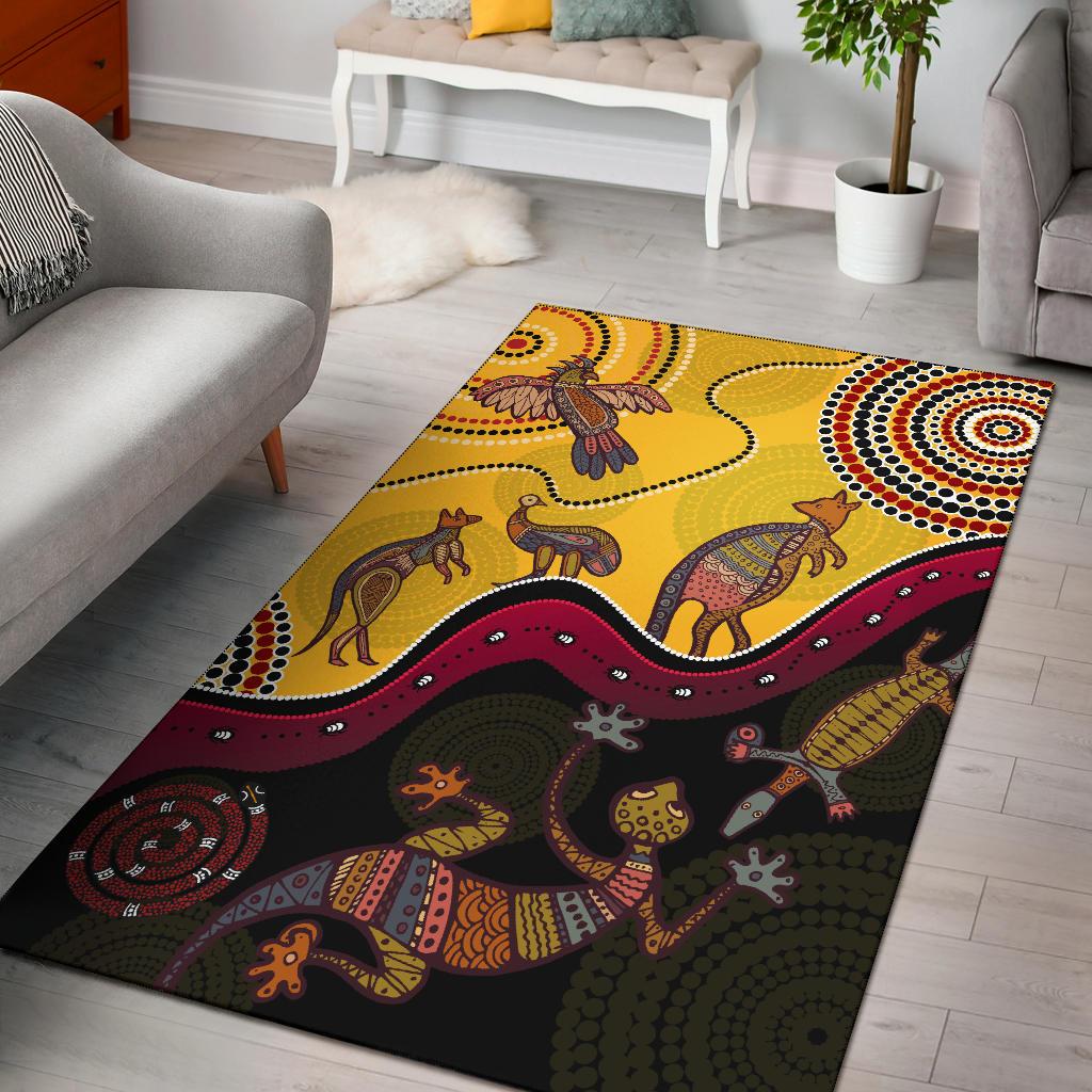 Aboriginal Area Rug - Indigenous Animals Life Art - Vibe Hoodie Shop