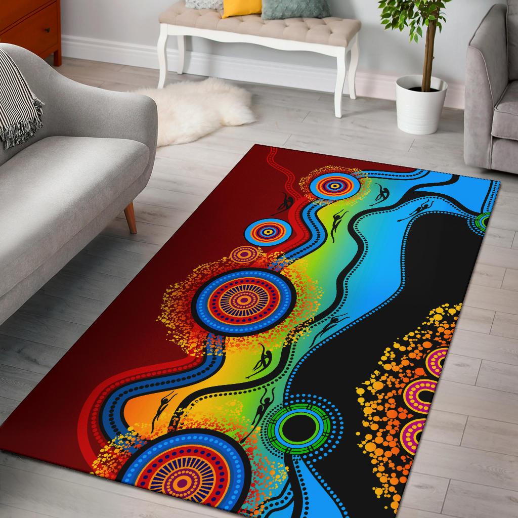 Aboriginal Area Rug, Dot Painting Indigenous Circle Patterns Blue Dream - Vibe Hoodie Shop