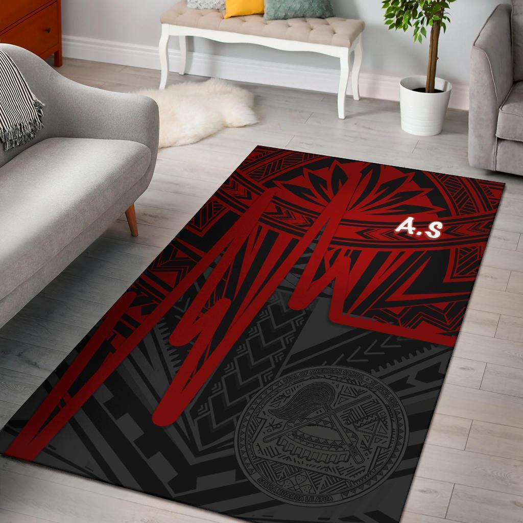 American Samoa Area Rug - Seal With Polynesian Pattern Heartbeat Style (Red) - Vibe Hoodie Shop