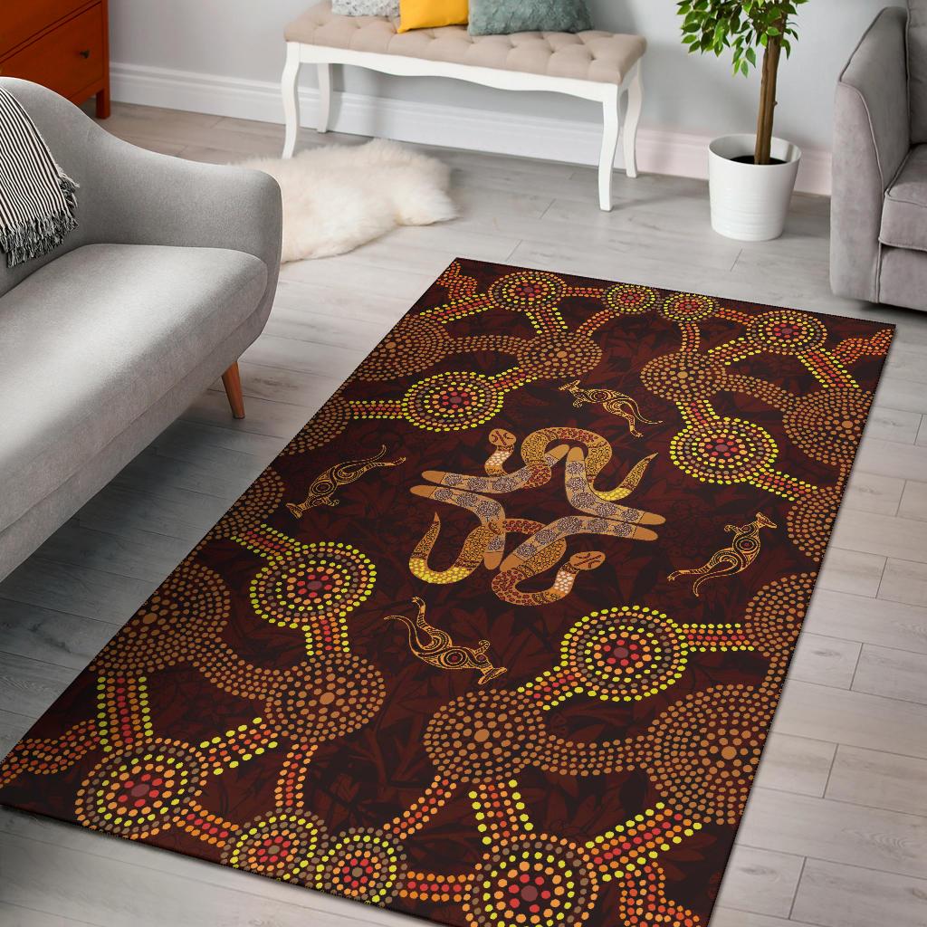 Aboriginal Area Rug - Snakes, Boomerang And Kangaroo - Vibe Hoodie Shop