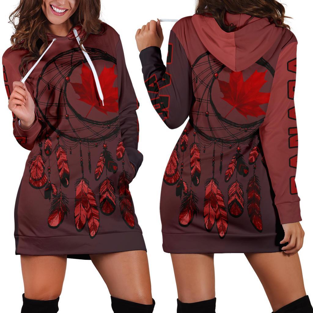 Canada Maple Leaf Dreamcatcher Hoodie Dress - Vibe Hoodie Shop