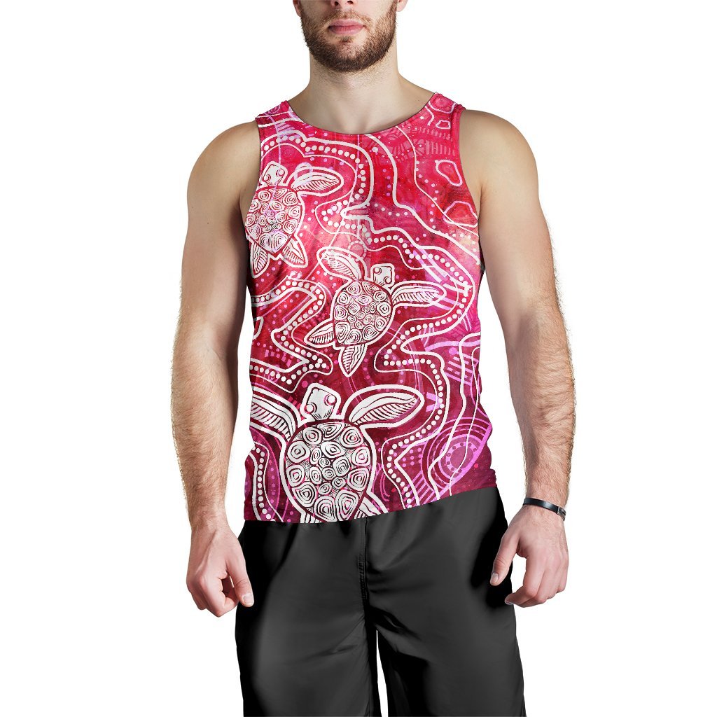 Aboriginal Men's Tank Top - Sea Turtle With Indigenous Patterns (Pink) - Vibe Hoodie Shop