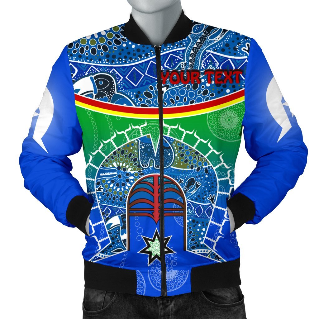 Personalised Men's Bomber Jacket - Torres Strait Symbol With Aboriginal Patterns - Vibe Hoodie Shop